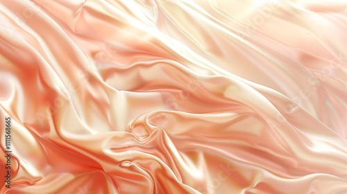 Smooth, elegant peach colored silk fabric flowing and rippling, creating a luxurious and sensual texture, illuminated by soft light