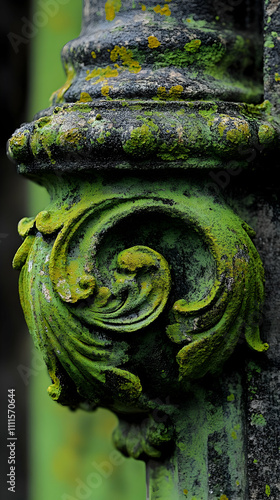 Moss-Covered Stone Carving Illustration photo