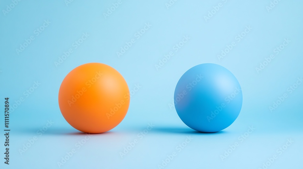 An orange and a blue sphere on a blue background. An orange and a blue sphere on a blue background.