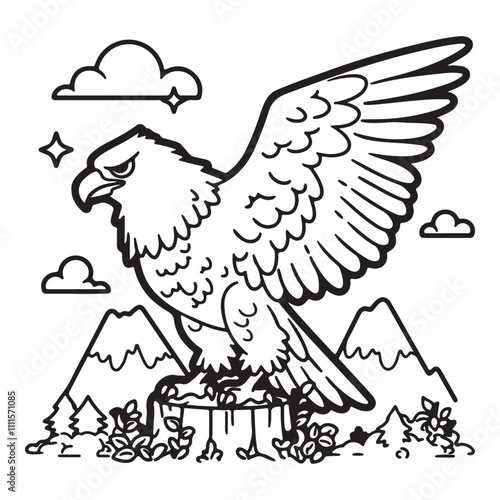 Animal Alphabet	E - Eagle perched on a tree stump