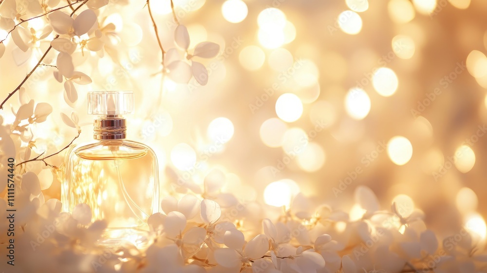 Elegant perfume bottle with soft bokeh background Elegant perfume bottle with soft bokeh background