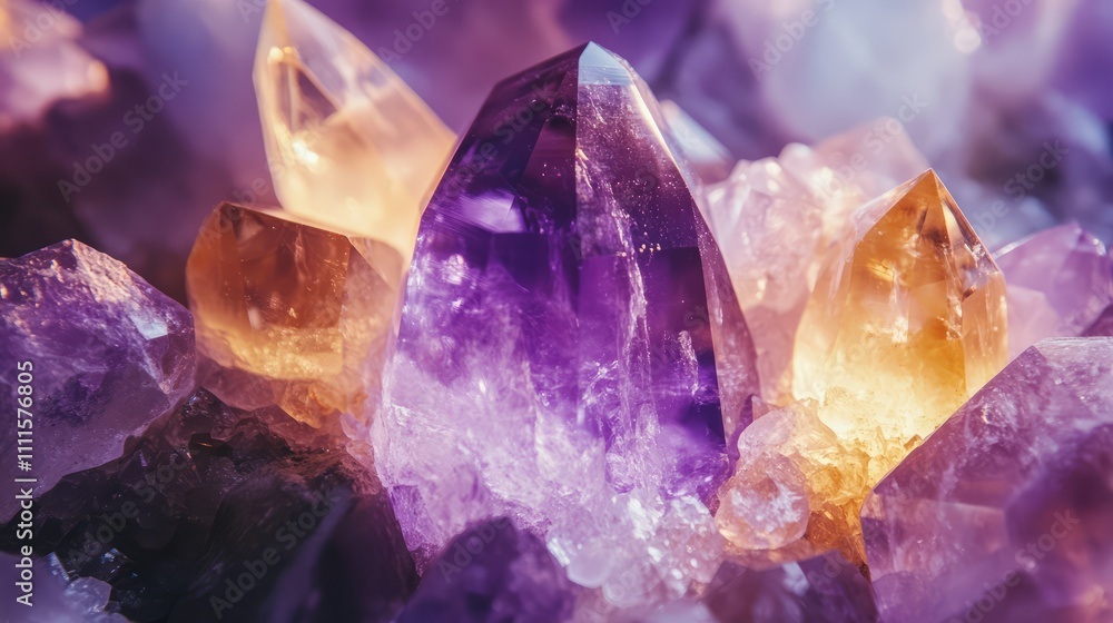 Fototapeta premium raw amethyst geode with purple Crystals