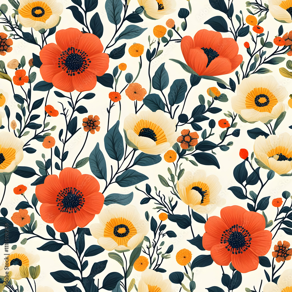 Floral Illustration Seamless Pattern Floral Illustration Seamless Pattern