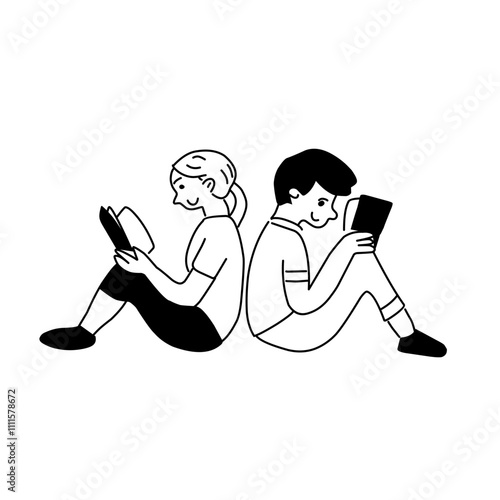 People Read Book Cartoon vector