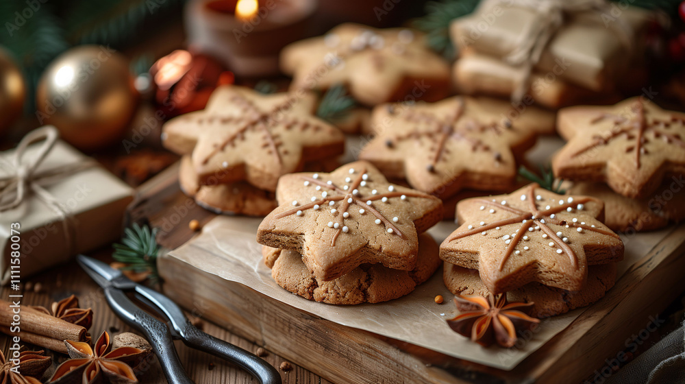 Festive Gingerbread Cookies with Christmas Decorations Festive Gingerbread Cookies with Christmas Decorations