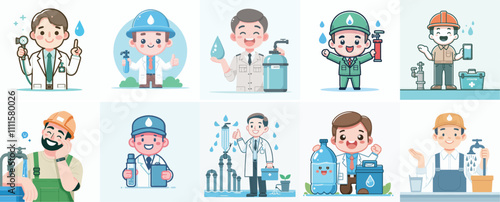 Vector Set of a Hydrologist in a Simple Flat Design Style