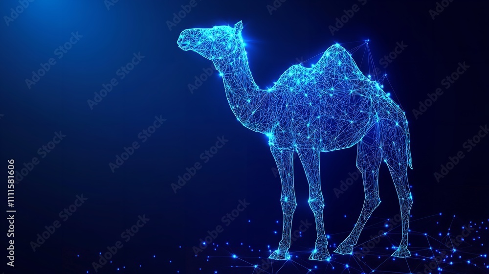 Low-Poly Wireframe Vector Illustration of a Camel Made from Geometric Shapes Background Low-Poly Wireframe Vector Illustration of a Camel Made from Geometric Shapes Background