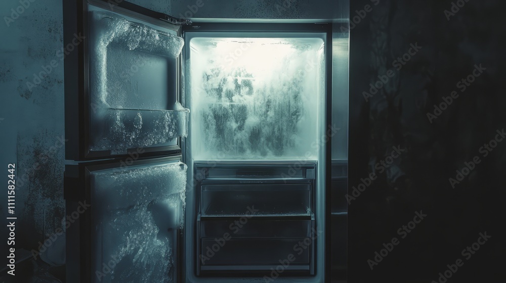 Open Fridge in a Dim Room with Bright Interior Light and Empty Shelves
Open Fridge in a Dim Room with Bright Interior Light and Empty Shelves