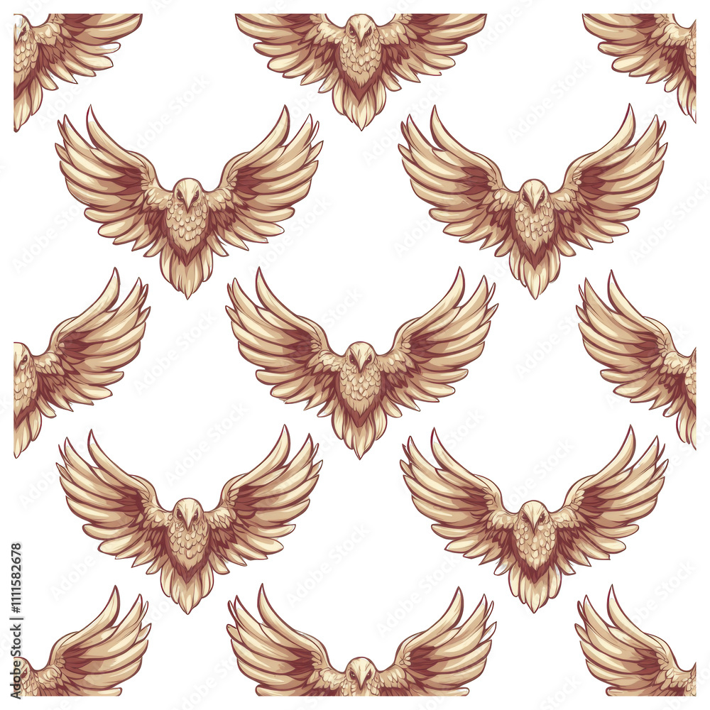 Fototapeta premium Seamless Pattern Majestic Brown Eagle Wings Spread Soaring Bird Wildlife Nature