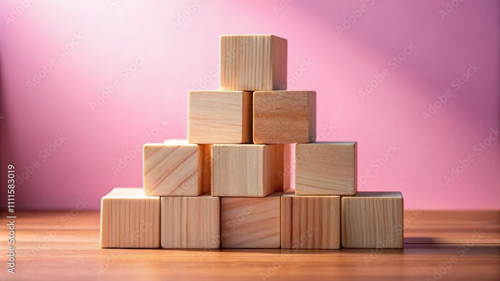 Double Exposure Wooden Blocks Pink Background Kids Education Double Exposure Wooden Blocks Pink Background Kids Education