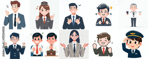 Vector Set of a Chief Operating Officer in a Simple Flat Design Style