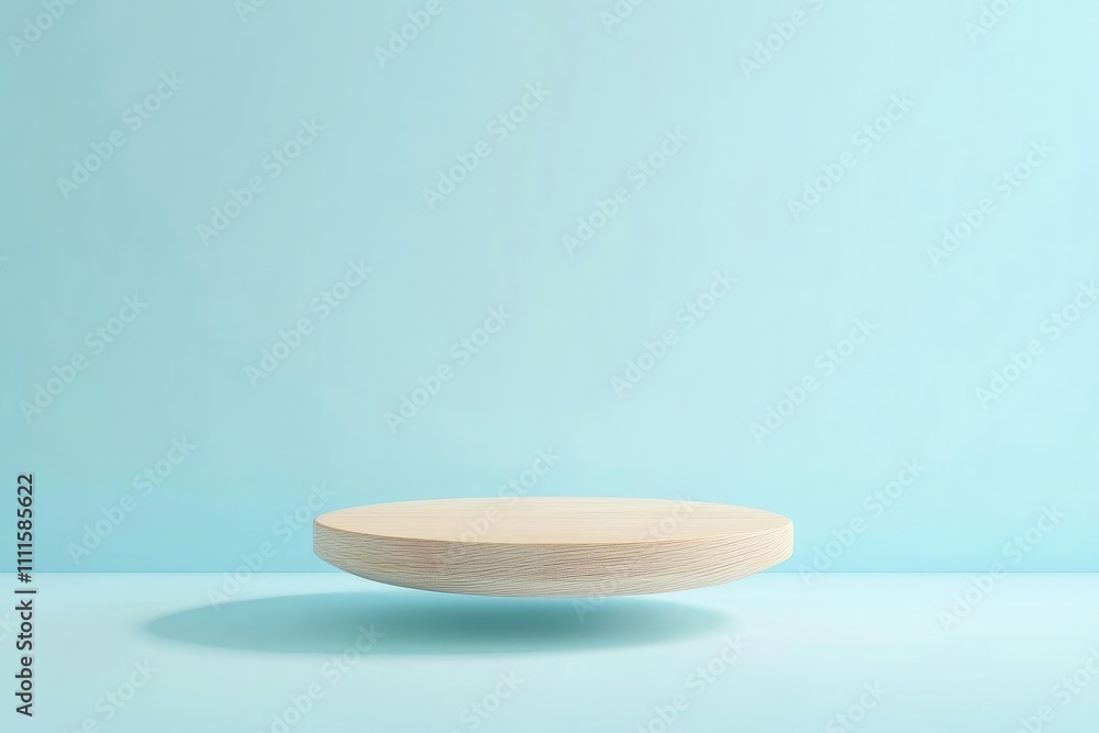 Empty wooden table top on a pastel blue background for product display montage, e-commerce banner design template Empty wooden table top on a pastel blue background for product display montage, e-commerce banner design template