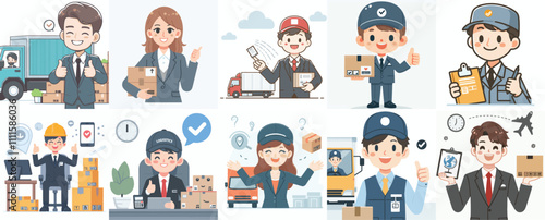 Vector Set of a Logistics Manager in a Simple Flat Design Style