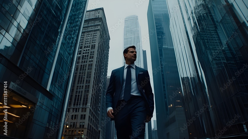 Stylish Man in Tailored Suit Walking Confidently. Stylish Man in Tailored Suit Walking Confidently.