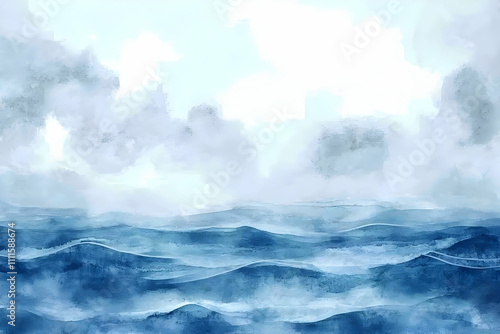 Abstract Blue Ocean Waves Illustration