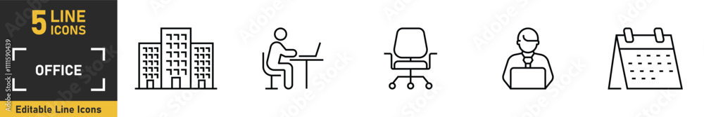 Office line icon set. Set of 5 outline icons related to office. Vector illustration. Office line icon set. Set of 5 outline icons related to office. Vector illustration.
