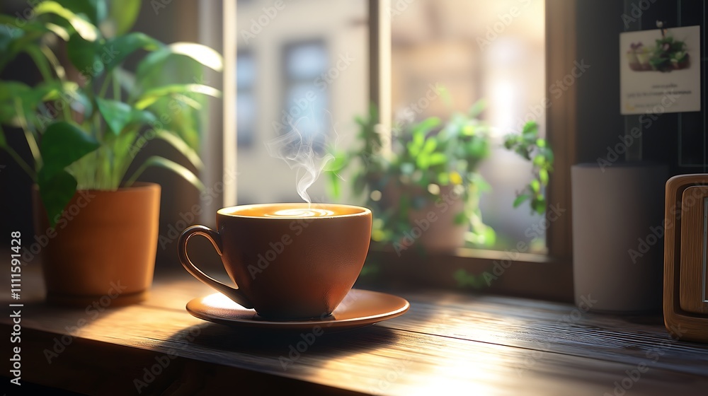 First sip of coffee with steam rising, Monday morning, invigorating start. First sip of coffee with steam rising, Monday morning, invigorating start.
