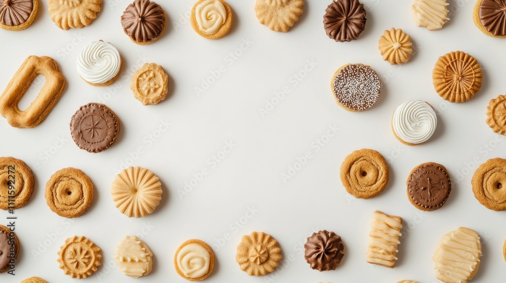 An enticing variety of sweets and cookies displayed on a clean white background, perfect for adding your own messages or designs. Generative AI An enticing variety of sweets and cookies displayed on a clean white background, perfect for adding your own messages or designs. Generative AI