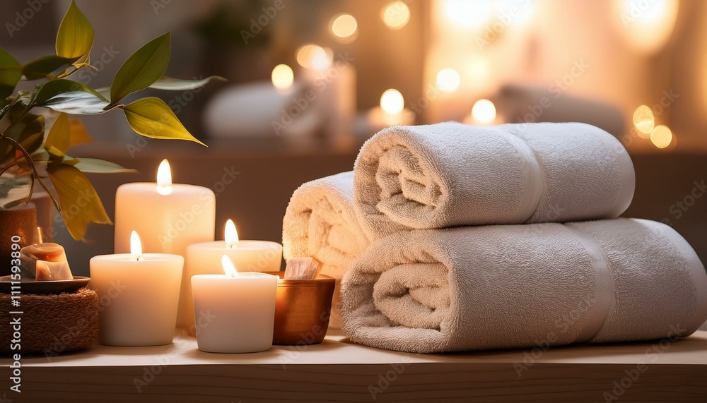 Warm candlelight paired with soft textures and wooden accents evokes elegance and relaxation in a spa setting. Warm candlelight paired with soft textures and wooden accents evokes elegance and relaxation in a spa setting.