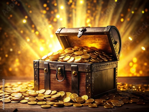 Surreal Treasure Chest Gold Coins Photo AI Art, Fantasy Gold,  Rare Coins, Antique Chest,  Magic Chest,  Treasure, Wealth,  Luxury photo