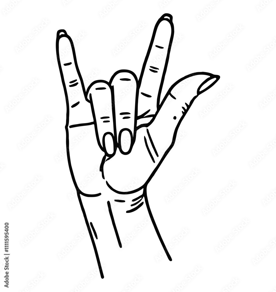 hand metal rock gesture finger engraving black and white outline hand metal rock gesture finger engraving black and white outline