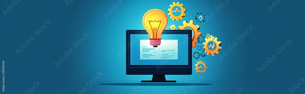 Set of Web Design Icons, a Light Bulb with Gears and a Computer Set of Web Design Icons, a Light Bulb with Gears and a Computer
