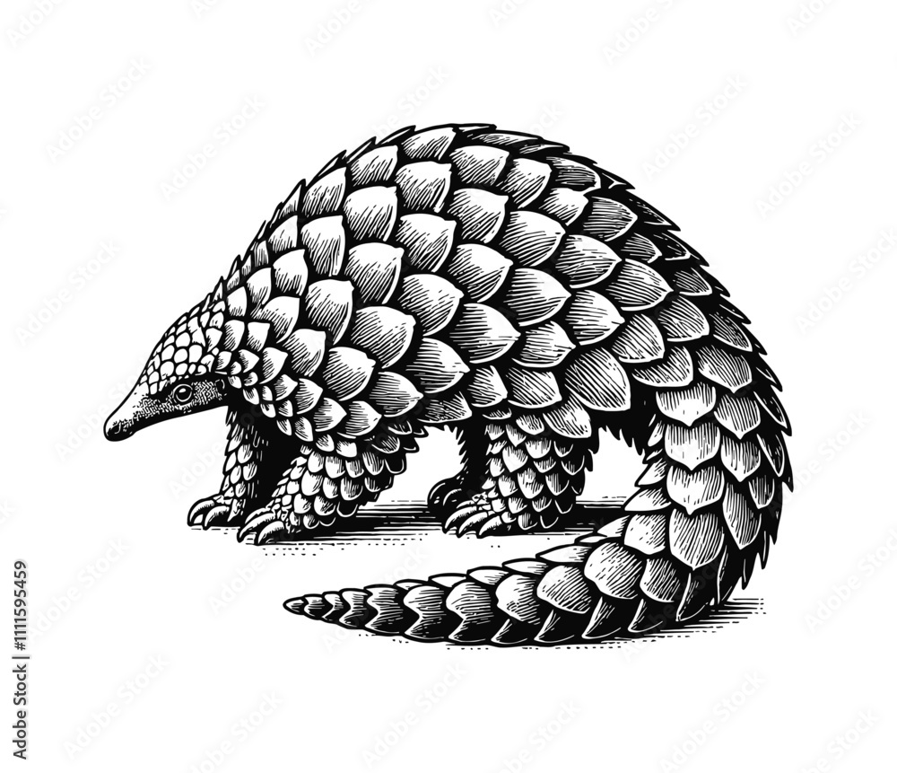 pangolin engraving black and white outline pangolin engraving black and white outline