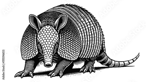 armadillo engraving black and white outline