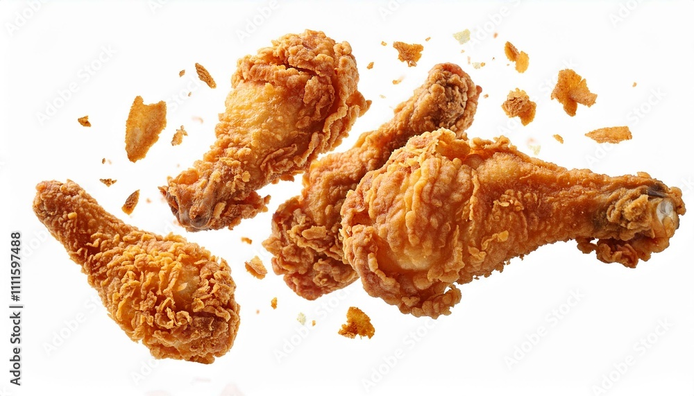 Fried chicken in air on isolated white background Fried chicken in air on isolated white background