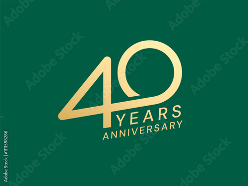 40th Anniversary luxury gold celebration with Connected italic numbers logo typography vector design concept. Forty years anniversary gold template for celebration event, invitation, greeting, card.