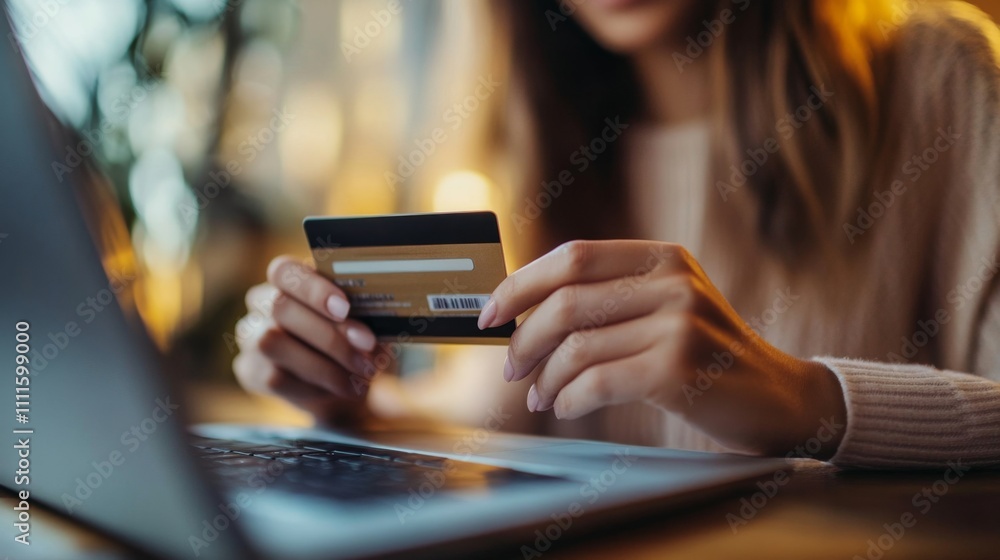 Young Woman Shopping Online with Credit Card and Laptop Device Young Woman Shopping Online with Credit Card and Laptop Device