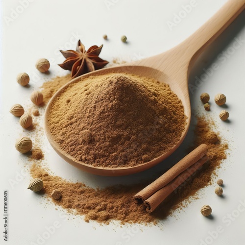 44 Coriander Powder A light brown pile of finely ground coriande photo