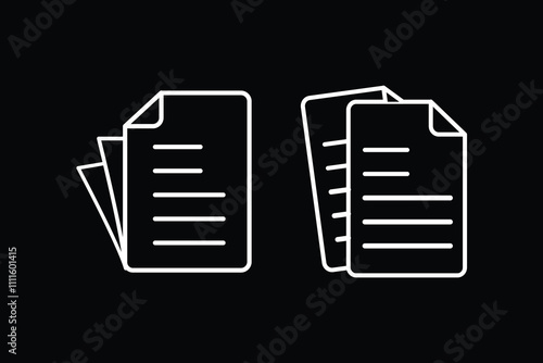 Document icon, vector. Two-tone version on black and white background,  Paper sign and symbol. File Icon