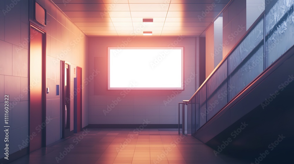 Mockup of glowing billboard in a station Mockup of glowing billboard in a station