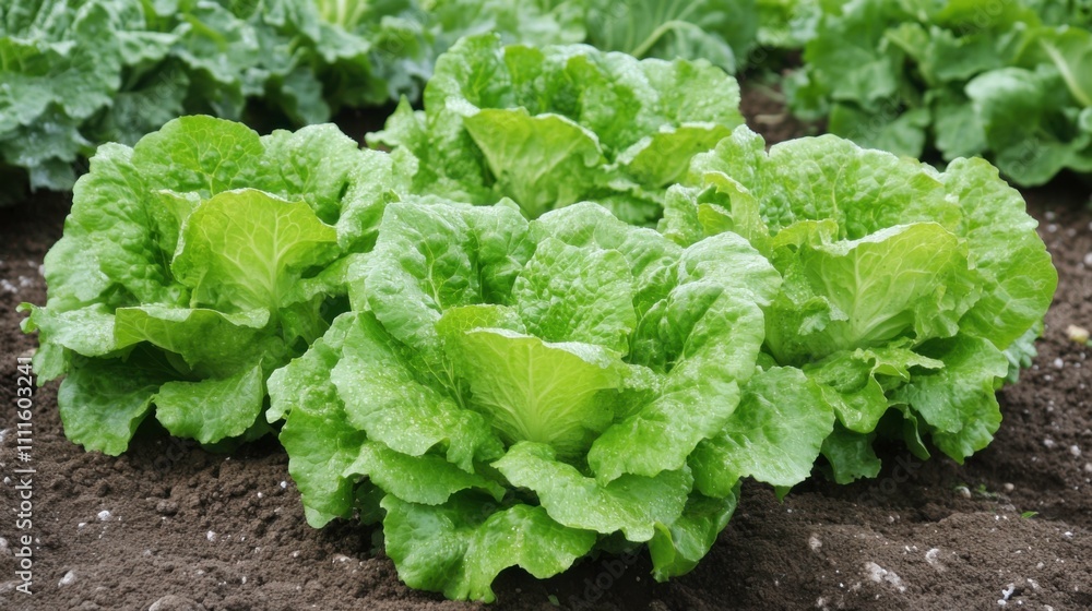Fresh and Green Romaine Lettuce Growing in a Garden Bed Rich in Soil Nutrients, Healthy Organic Vegetables Cultivated with Care for Sustainable Agriculture Fresh and Green Romaine Lettuce Growing in a Garden Bed Rich in Soil Nutrients, Healthy Organic Vegetables Cultivated with Care for Sustainable Agriculture