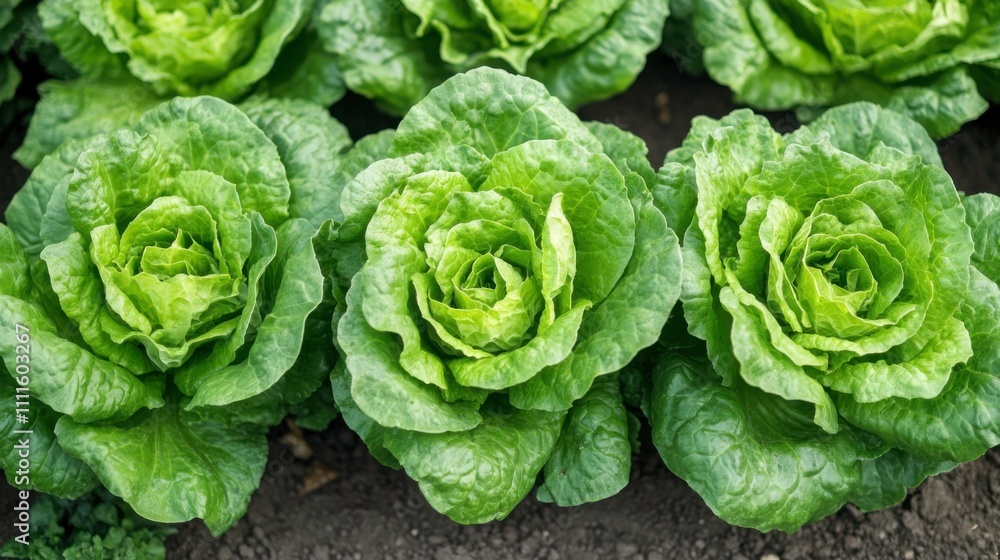 Fresh Green Lettuce Grows Organic in a Farm Garden Setting, Showcasing Lush Leaves in Rectangular Rows with Rich Soil Beneath, Ideal for Healthy Eating and Culinary Use Fresh Green Lettuce Grows Organic in a Farm Garden Setting, Showcasing Lush Leaves in Rectangular Rows with Rich Soil Beneath, Ideal for Healthy Eating and Culinary Use