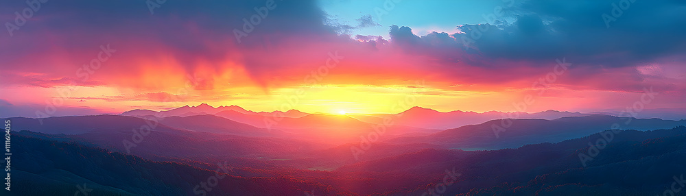 Vibrant sunset over mountain range, colorful clouds. Vibrant sunset over mountain range, colorful clouds.
