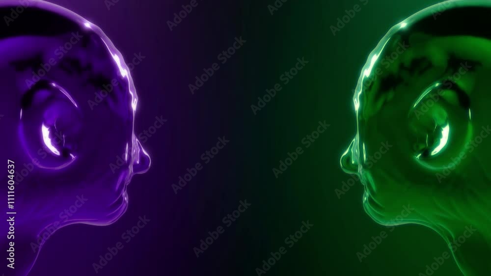 two 3d human heads glowing artificial intelligence robot futuristic video two 3d human heads glowing artificial intelligence robot futuristic video