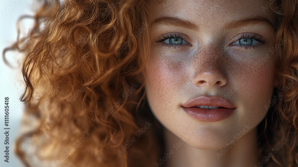 Closeup woman with red hair and a blue eye Closeup woman with red hair and a blue eye
