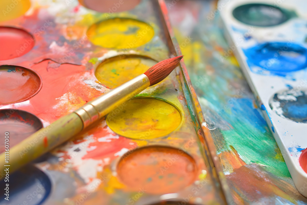 Fototapeta premium Bright Colors and Brushes in a Creative Artistic Space