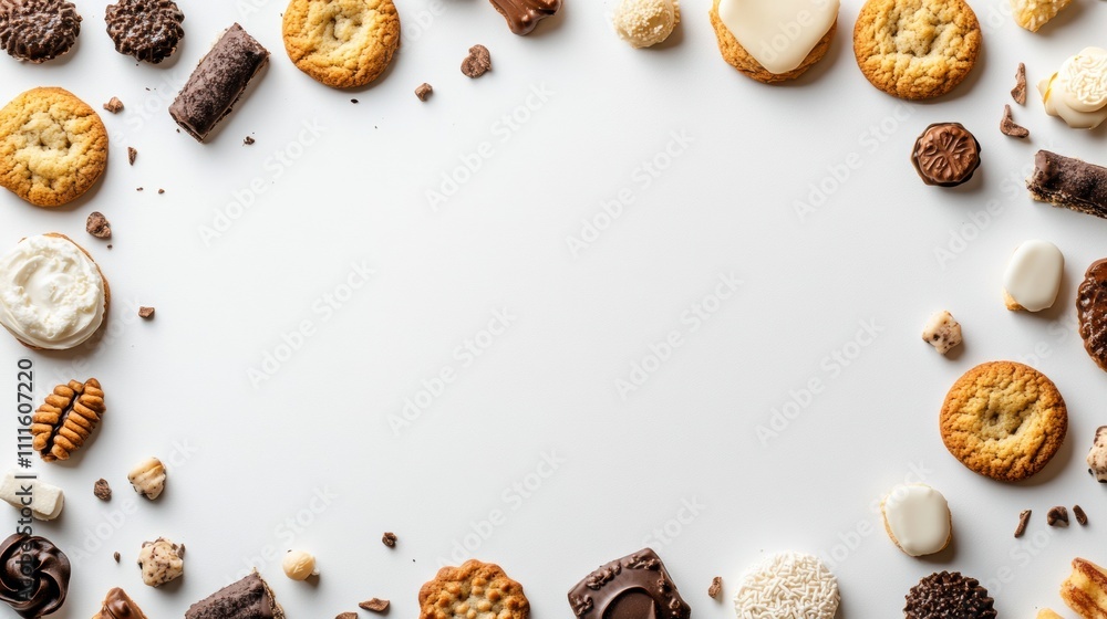 An enticing variety of cookies and sweets is creatively laid out, perfect for showcasing a dessert menu or recipe. Generative AI An enticing variety of cookies and sweets is creatively laid out, perfect for showcasing a dessert menu or recipe. Generative AI