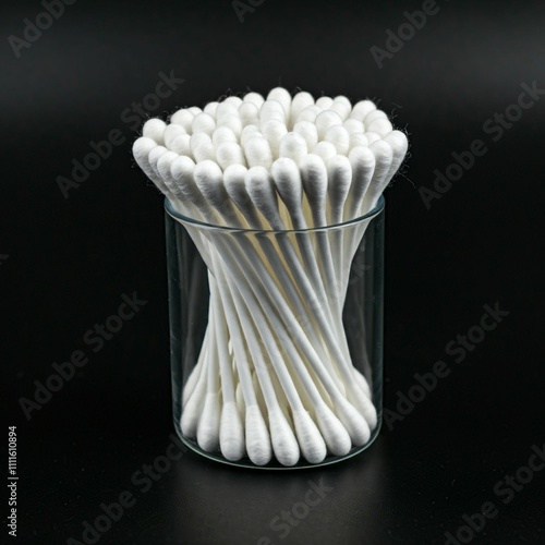 cotton swabs isolated on black background photo