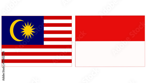 Canvas Print Malaysia national flag with Indonesia Official flag, both countries flags are in Horizontal shape and isolated on white background