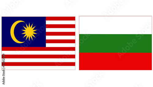 Photography Malaysia national flag with Russia Official flag, both countries flags are in Horizontal shape and isolated on white background