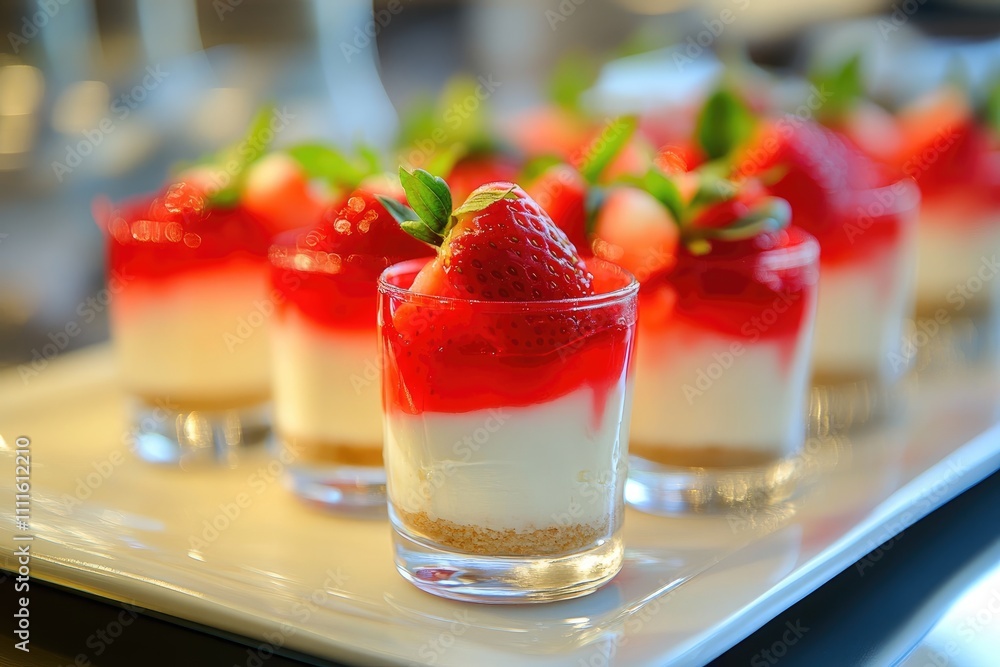 Strawberry Cheesecake Dessert Shots in Glass Cups Strawberry Cheesecake Dessert Shots in Glass Cups