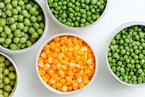 Canned Vegetables Corn and Peas In Bowls