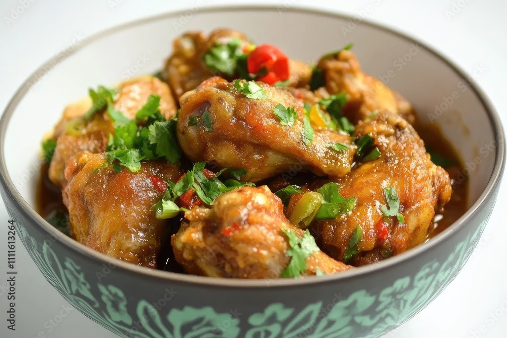Spicy Chicken Wings In Savory Sauce Garnish Spicy Chicken Wings In Savory Sauce Garnish