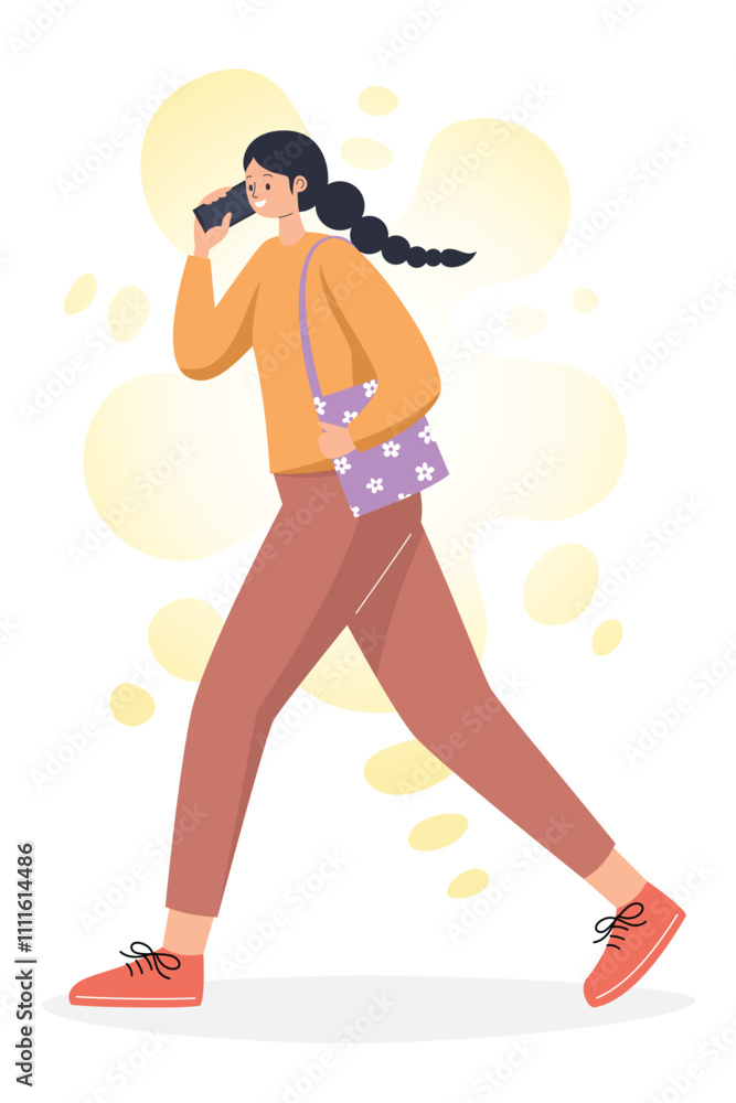 Woman Talking on Phone While Walking Woman Talking on Phone While Walking