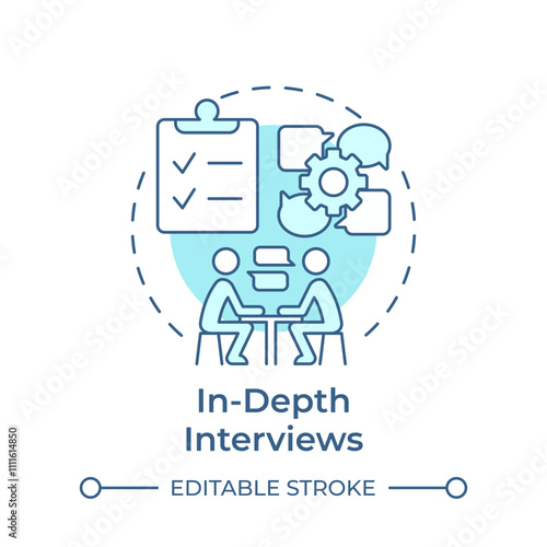 In-depth interviews soft blue concept icon. Human resources. Survey, feedback. Round shape line illustration. Abstract idea. Graphic design. Easy to use in infographic, presentation