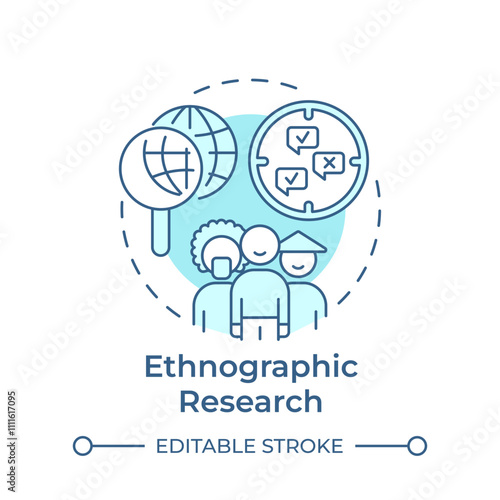 Ethnographic research soft blue concept icon. Cultural diversity. Marketing planning. Round shape line illustration. Abstract idea. Graphic design. Easy to use in infographic, presentation